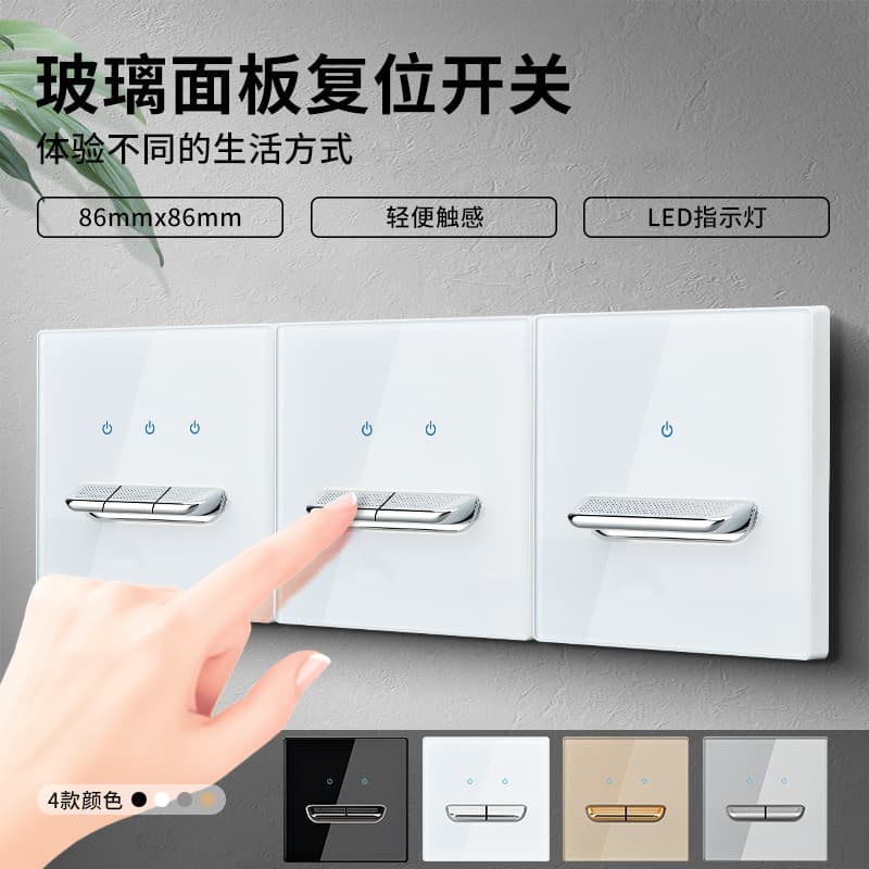 International Electrician Glass Toggle White with Indicator LED Large Panel 1-Gang 5-Outlet Switch with Power Cut-off Plug