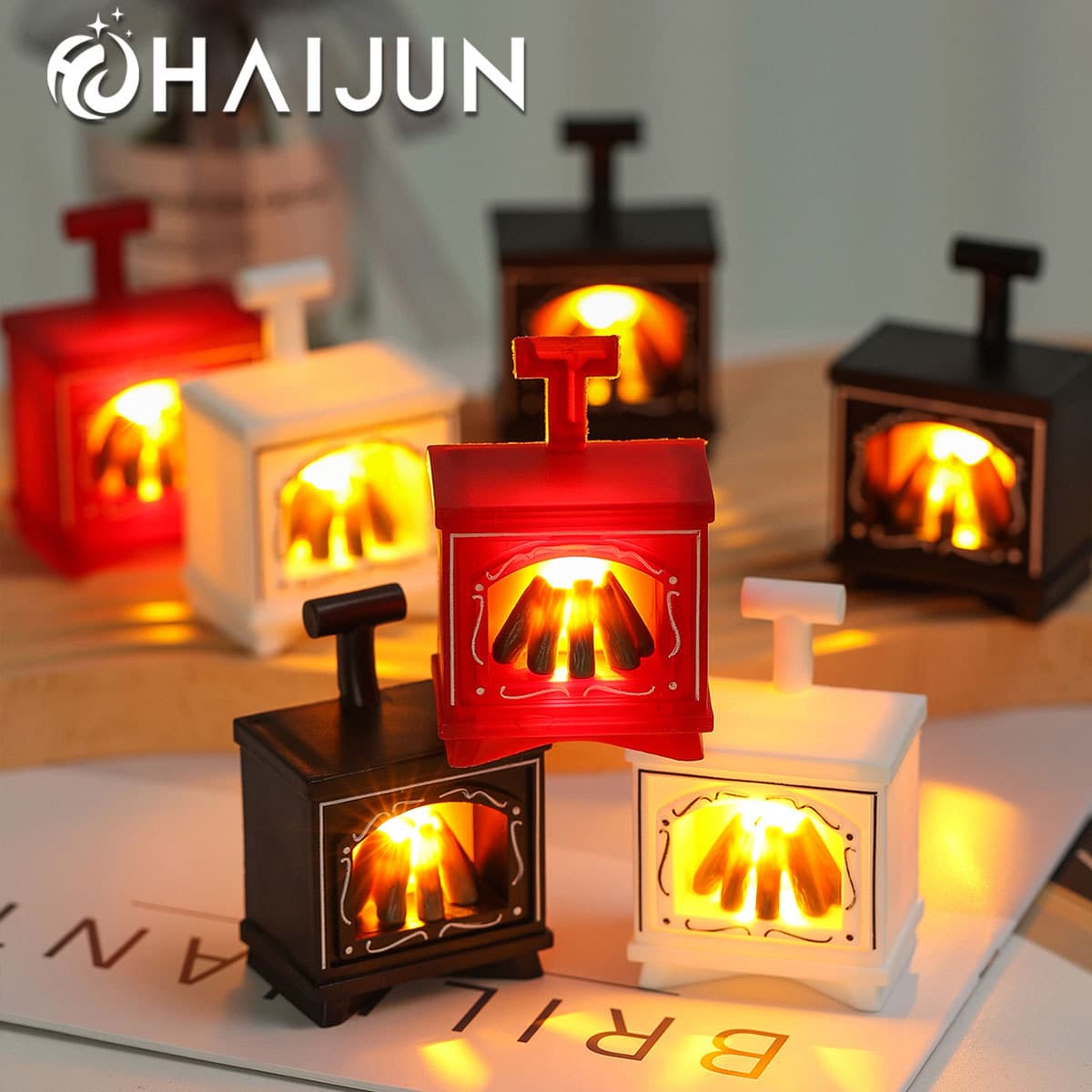 Cross-border small fireplace candle light mini fireplace imitation firewood atmosphere light Christmas decoration retro night light ornaments