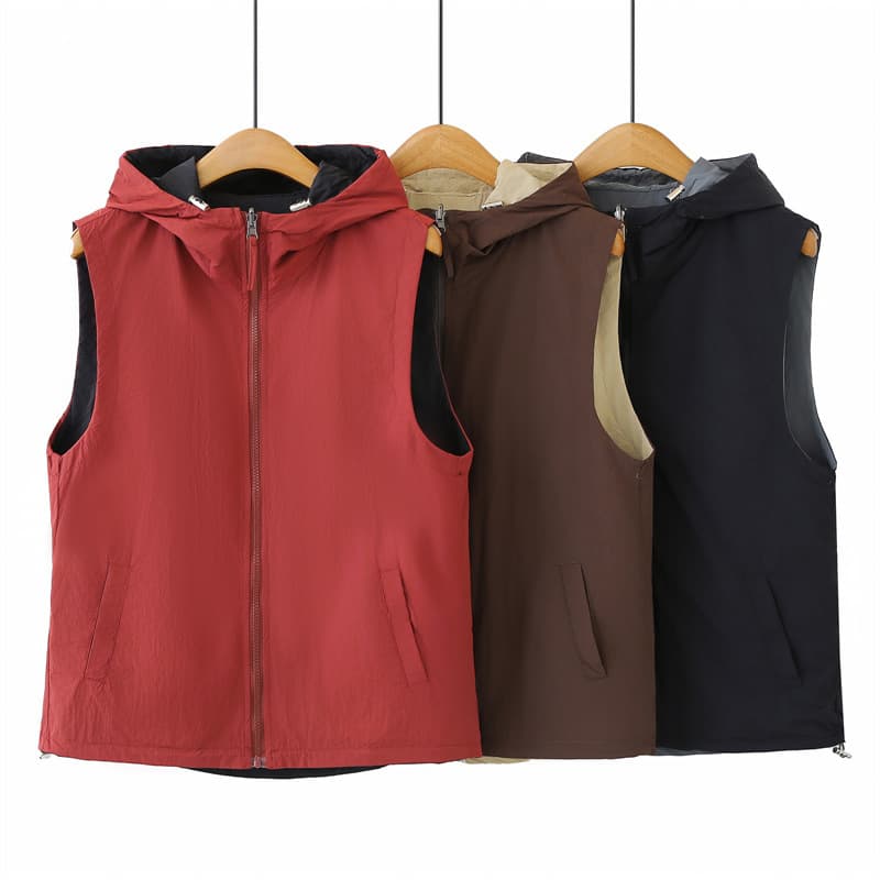 2026 Spring Plus Size Reversible Zip-Up Hooded Vest for Women, Slimming Top, Hoodie Vest for Plus Size Girls 2610