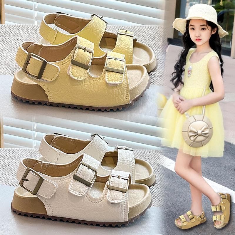 2026 New Style Girls Sandals Soft Sole Open-Toe Birkenstock Slides Summer Kids Soft Sole Beach Princess Shoes for Toddlers and Young Children