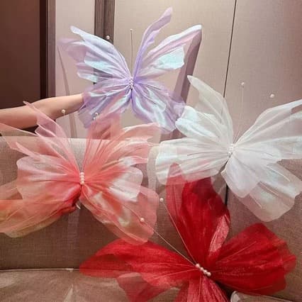 Wedding Iridescent Tulle Butterfly Pearl Iridescent Wedding Room Decoration Living Room 3D Tulle Flower Aisle Silk Flower Wedding Venue