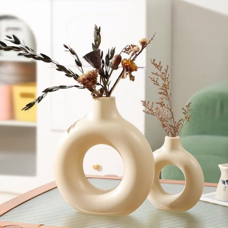 Nordic Style Creative Donut-Shaped Plastic Vase for Home Living Room Decoration Dining Table Centerpiece Circle Flower Vase