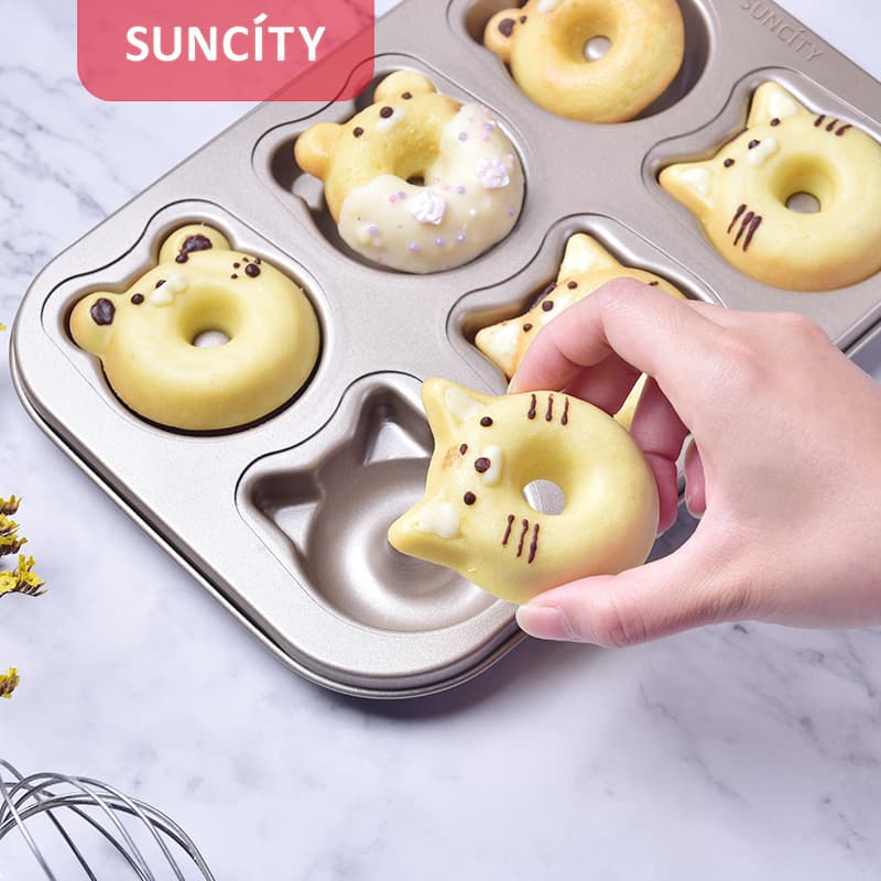 Yangchen Cartoon Panda Donut Baking Pan 6-Cavity Cake Oven Carbon Steel Non-Stick Mold Home Baking Tool
