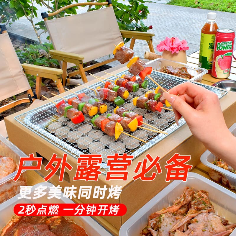 Disposable BBQ Grill Set with Picnic Stove, Outdoor Portable Home Small Fruitwood Charcoal Smokeless Roasting Rack