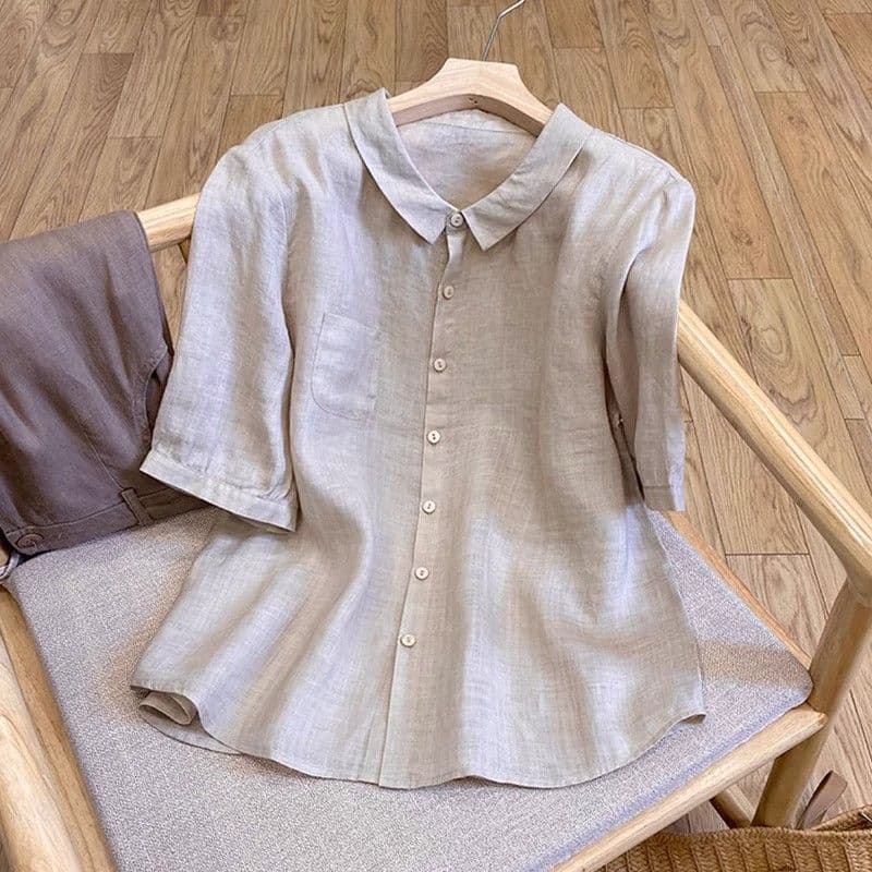 Women's Cotton Short-Sleeve Shirt, Summer Loose Lightweight Casual Plus-Size Babydoll Top