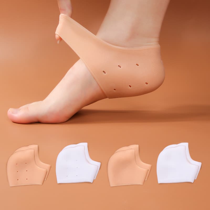 Silicone heel protectors for dry, cracked feet, anti-crack socks for men and women, moisturizing, anti-friction, and heel support.