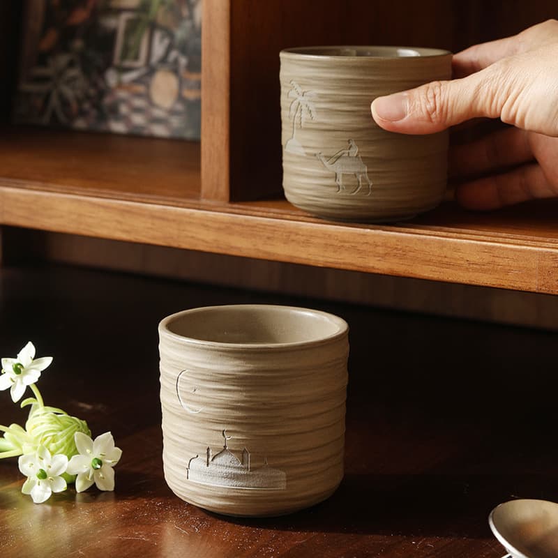 Creative Cross-Border Exclusive Rustic Coffee Cup with Desert Camel Pattern, Ceramic Hand-Held Cup, Espresso Cup, Matcha Cup
