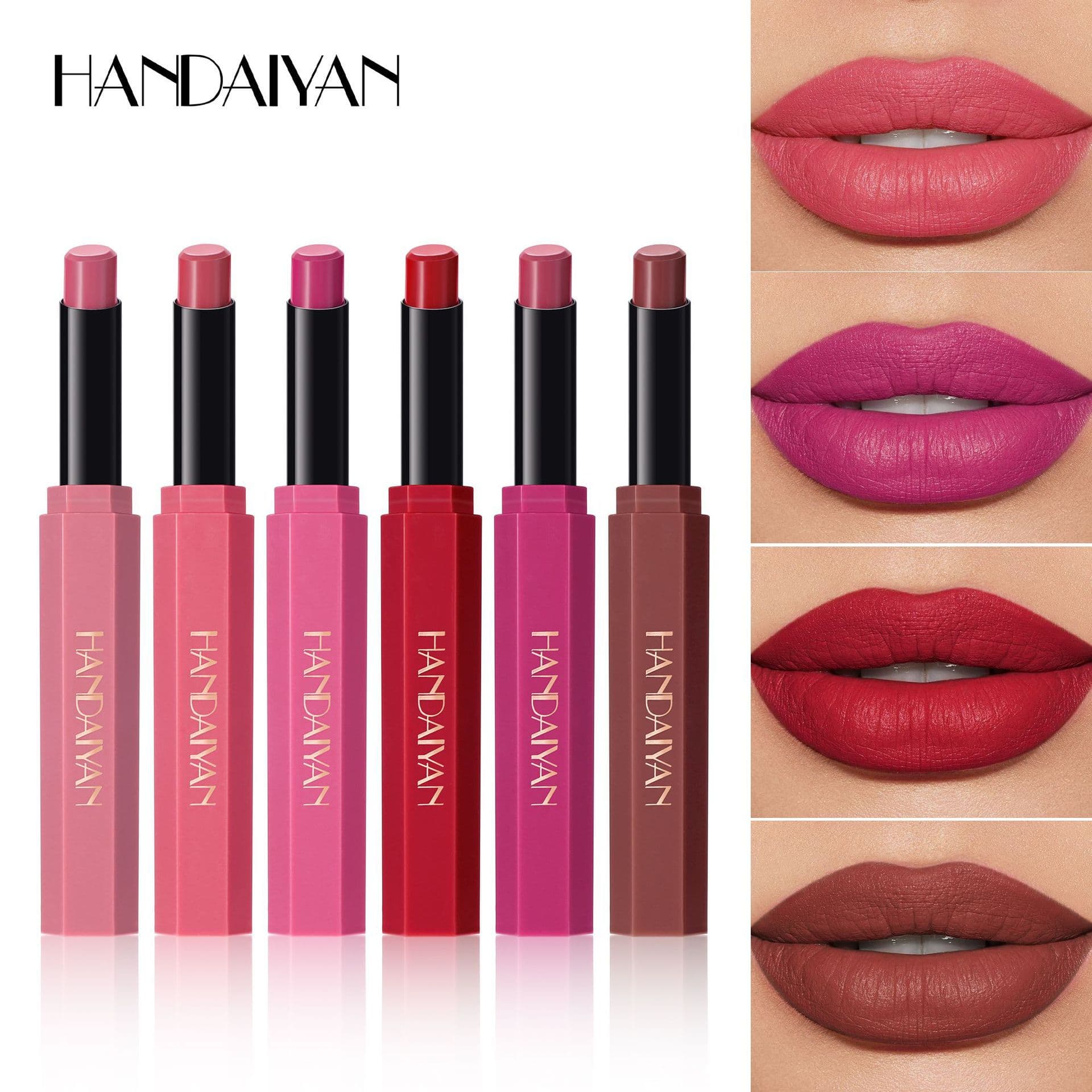 Cross-Border Lip Makeup Handaiyan Xiyin Tk Specializes in Matte Portable Lipsticks, Simple 6-Color Matte Lipsticks