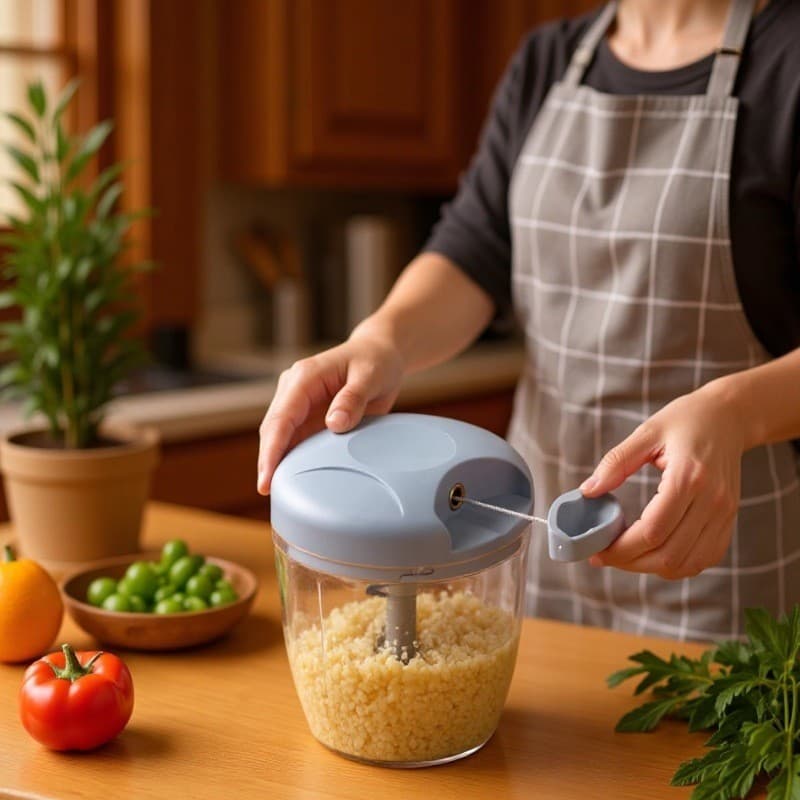 Kitchen Pull String Vegetable Chopper, Large Capacity, Convenient Garlic Mincer, Chili Grinder, Fruit Masher, Baby Food Maker