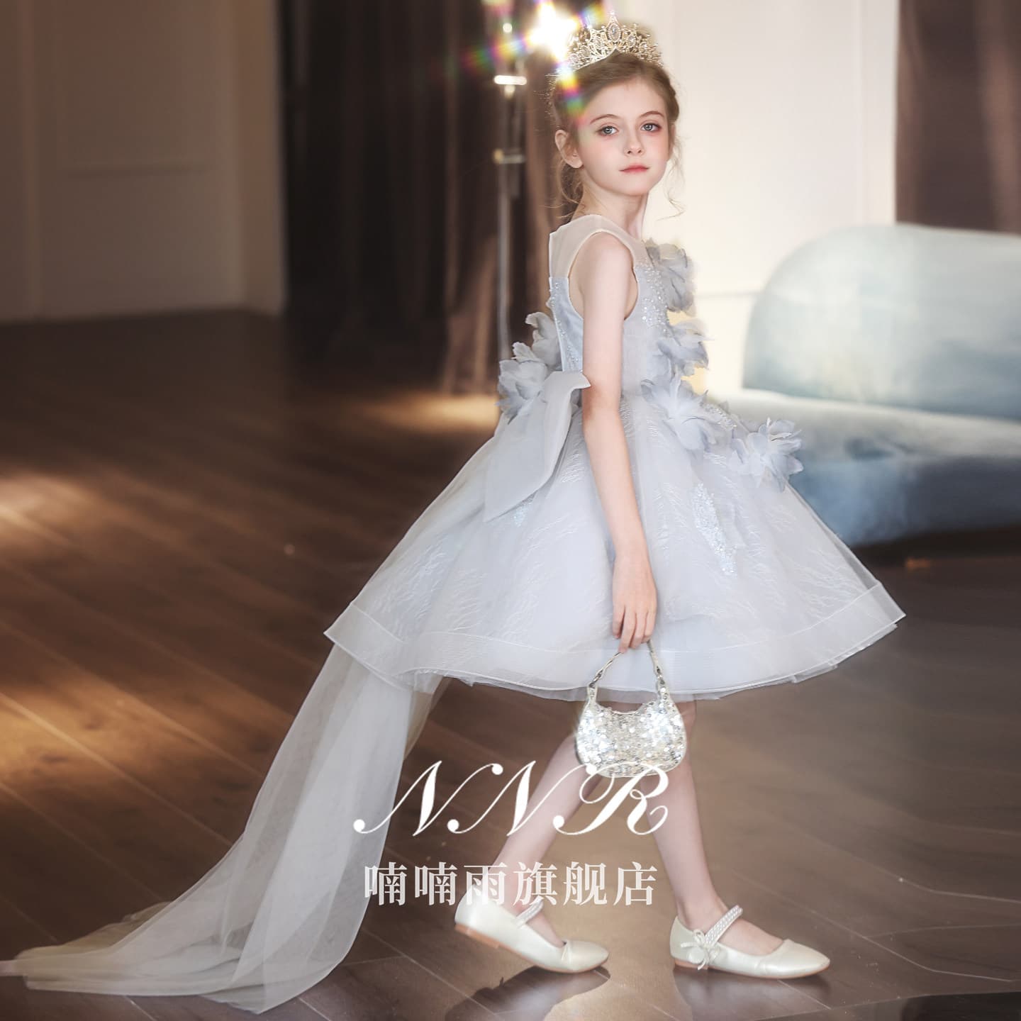 Girls evening dress high-end light luxury niche host girl princess dress children's piano performance clothing summer