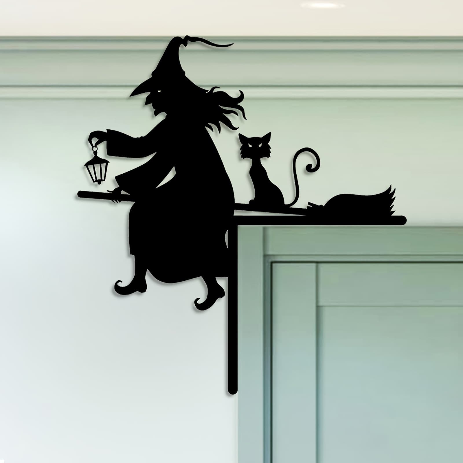 Cross-Border Hot Selling Acrylic Witch and Cat Wall Decor Art Indoor Halloween and Carnival Door Frame Decoration