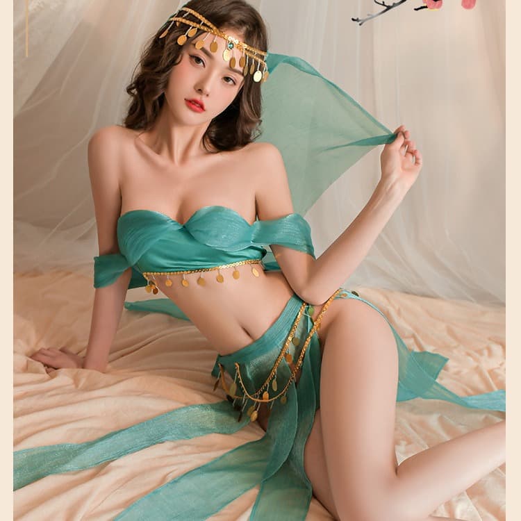 Sexy lingerie, ancient western style dancer suit, chiffon green antique cos uniform, temptation dancer suit
