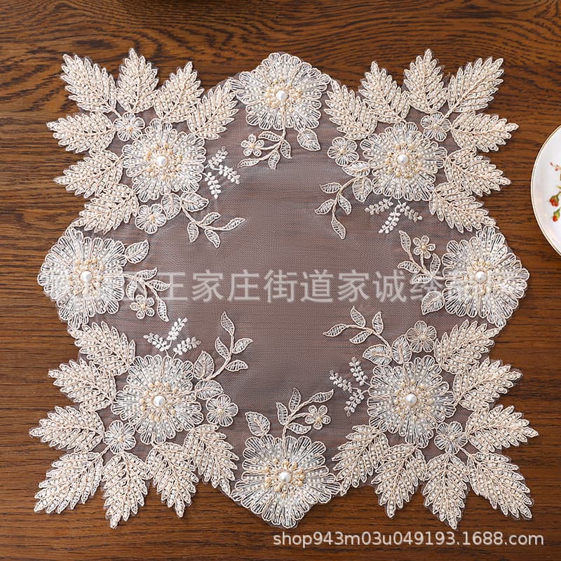 Popular Amazon cross-border handmade bead embroidery flower three-dimensional embroidery placemats napkins coasters dust-proof universal table