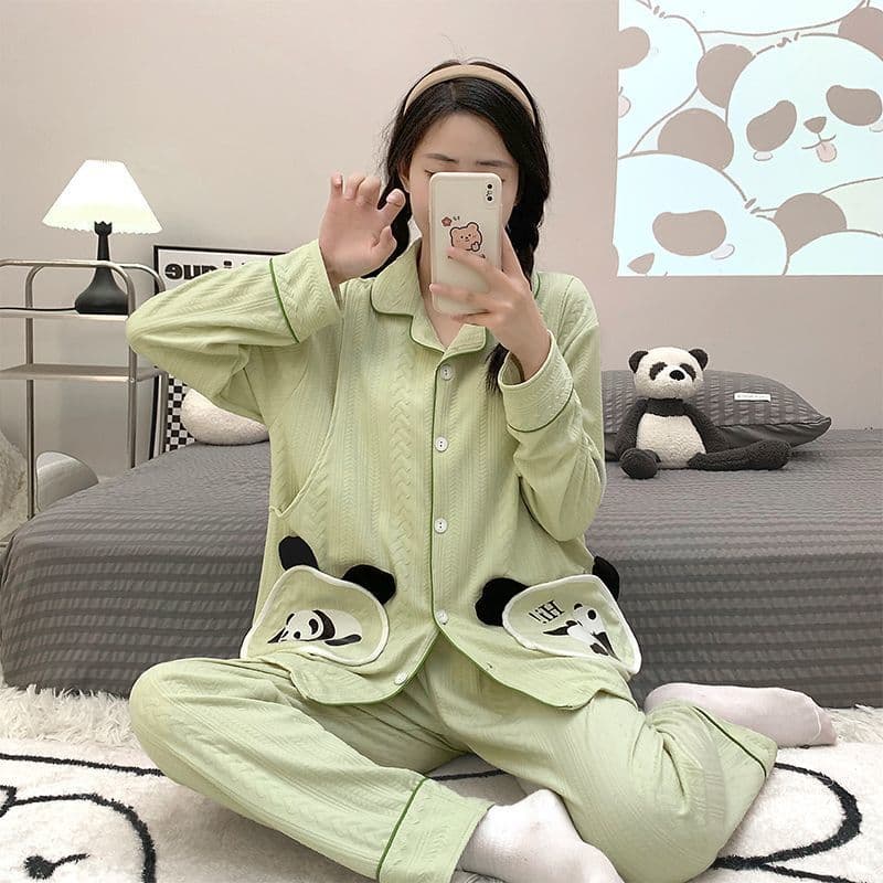 Maternity Long-Sleeved Pajama Set for Spring and Autumn - New Style - Jacquard Pajamas, Postpartum Breastfeeding Clothing, Loose Fit - Available in May/September