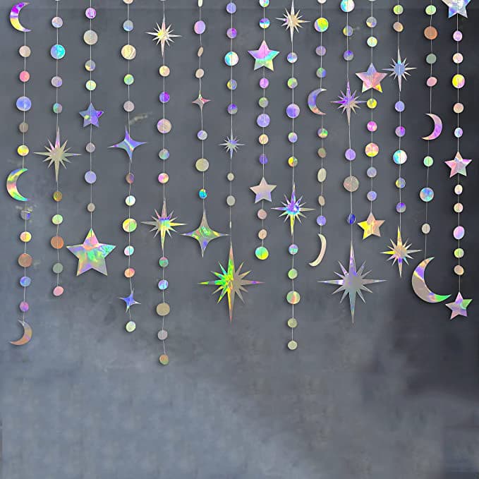 Cross-border New Product Holographic Stars Moon Hanging Ornament Valentine's Day Birthday Party Decoration Props