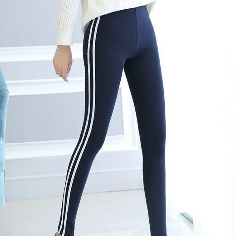 Korean style outerwear sports leggings with white side stripes, slim-fit cropped pencil pants, high-waisted, slim-fit pencil pants for petite figures