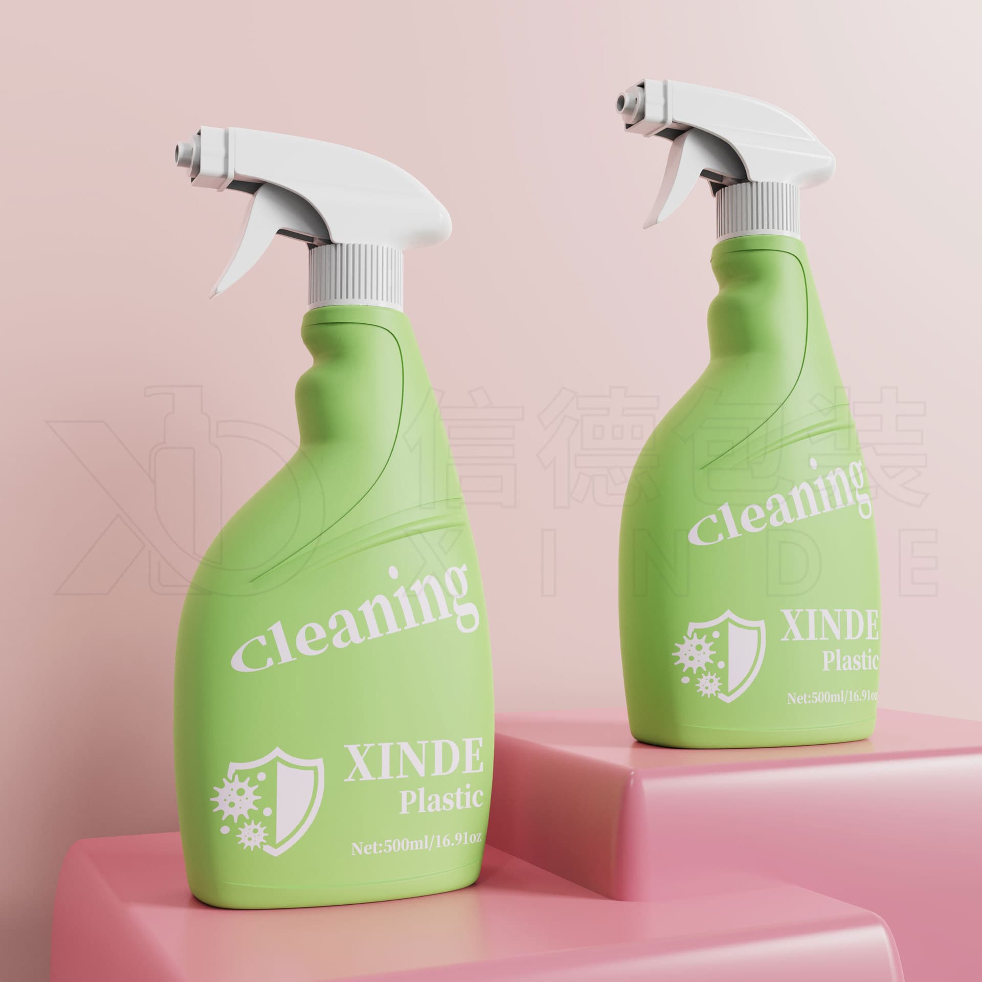 Custom daily chemical packaging for household cleaning, window and kitchen grease stain remover spray bottles, pet deodorizer spray bottles.