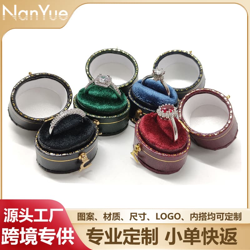 Oval Ring Box Vintage Retro Ring Box Antique Jewelry Box Red Leather Round Storage Box