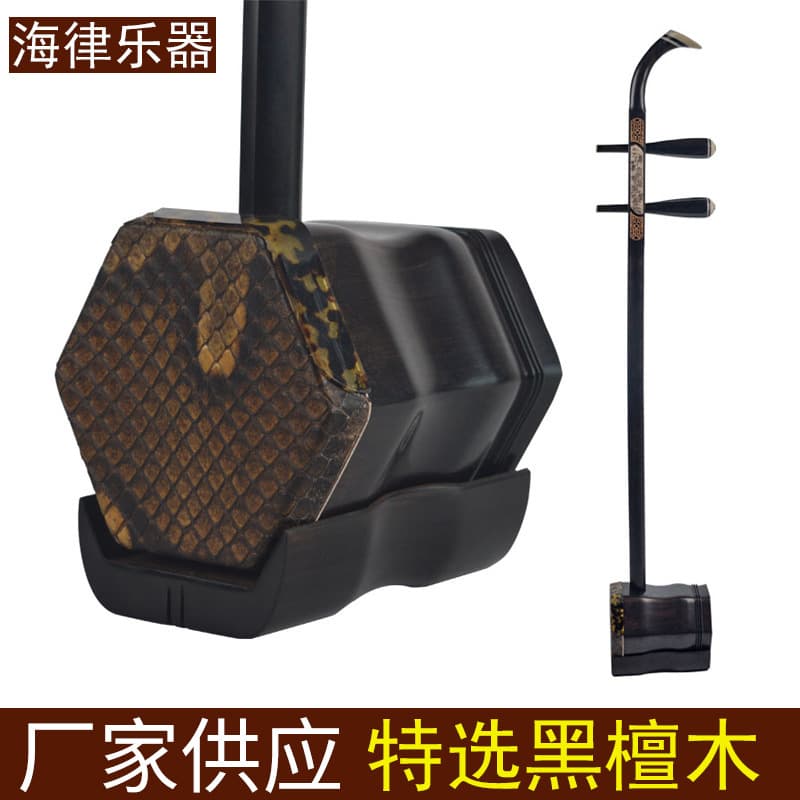 Factory direct wholesale of ebony bone-carved wooden erhu with pegboard, drop shipping available for complete sets of accessories. Suzhou craft ebony erhu.