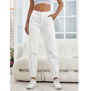 Simple White Jeans, Washed Stretch Denim, Straight-Leg Versatile Style, Fashionable Casual, Slimming Jeans