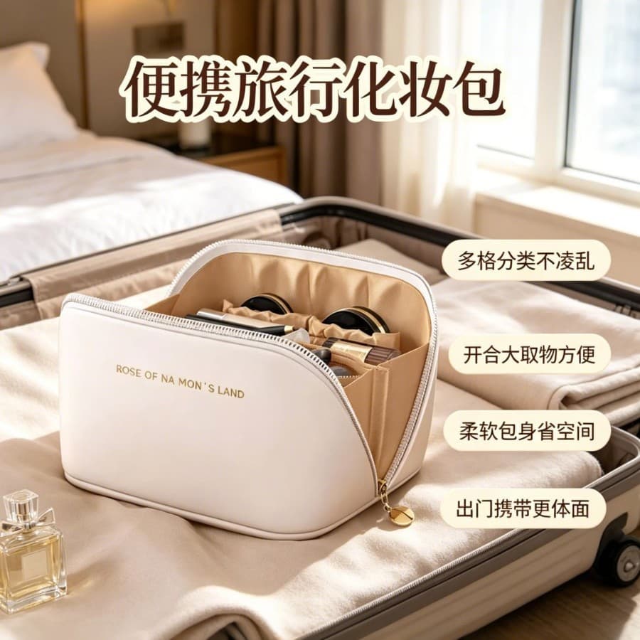 Large Capacity Cosmetic Bag, Luxury High-End Portable Women's Travel Toiletry & Makeup Organizer