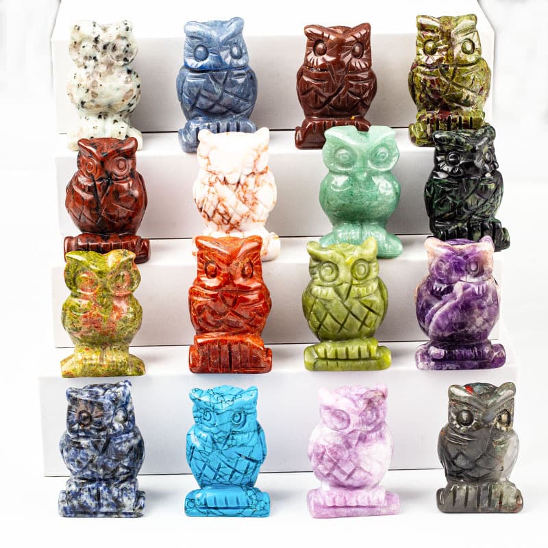 Cross-border Natural Crystal Carved Owl Desktop Ornament Semi-precious Stone Craft Wholesale Jade Decoration