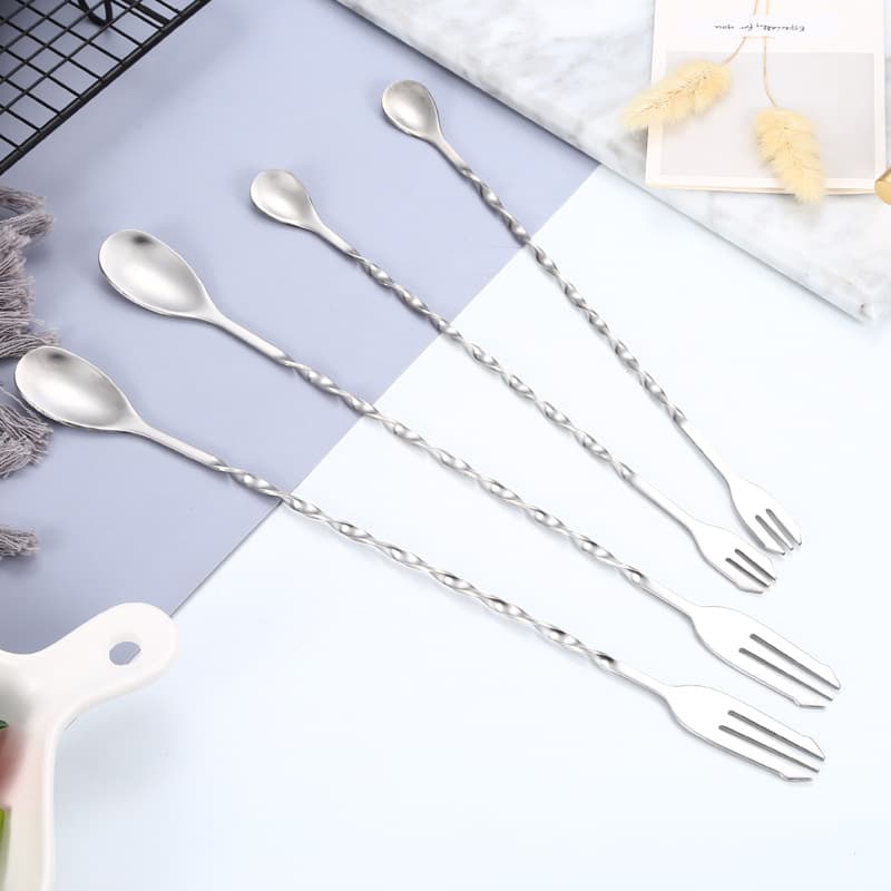 304 Stainless Steel Bar Stirring Spoon Double-ended Long Handle Bar Spoon Creative Spiral Milk Tea Stirring Stick Cocktail Spoon
