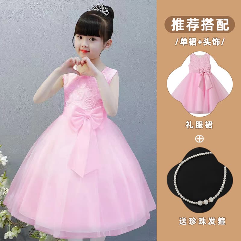 Girls Summer Dress White Flower Girl Birthday Piano Performance Costume Children's Formal Princess Dress for Girls