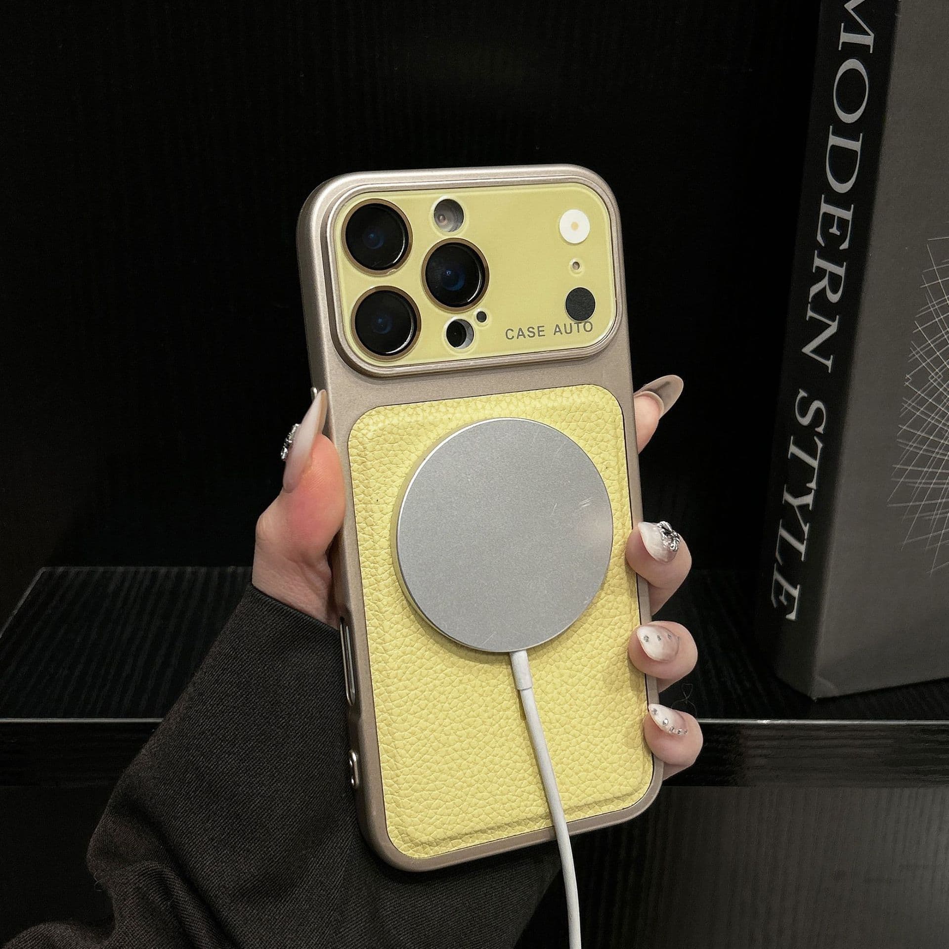 Leather Grain Magnetic Case Compatible with iPhone 17 Pro Max, iPhone 16 Crystal Lens 15 Pro Protective Cover