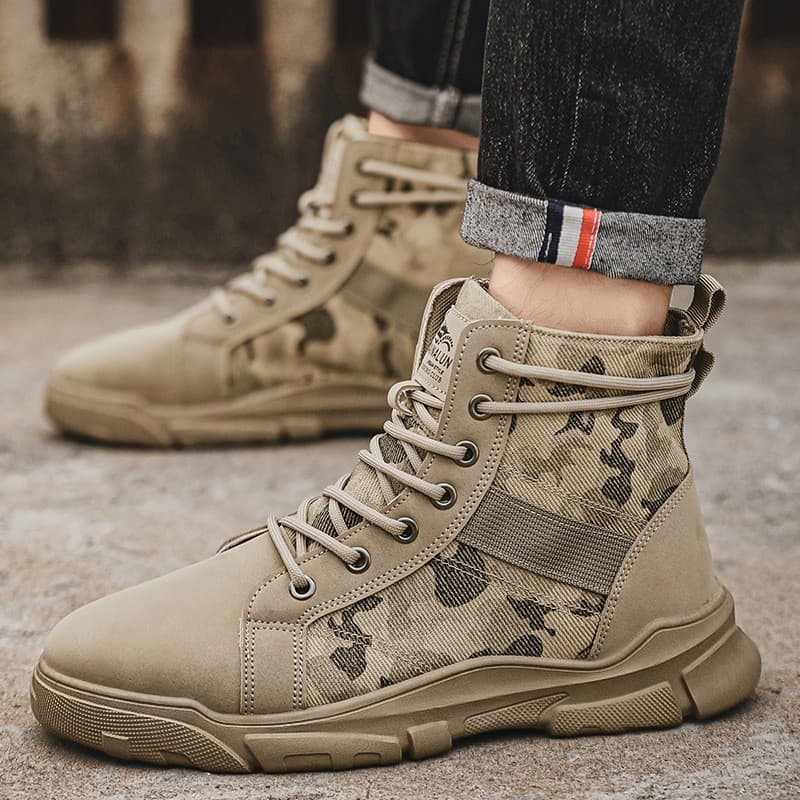 Men's Martin Boots Spring Autumn Camouflage High-Top Outdoor Hiking Shoes Mid-Top Canvas Workwear Breathable Safety Shoes