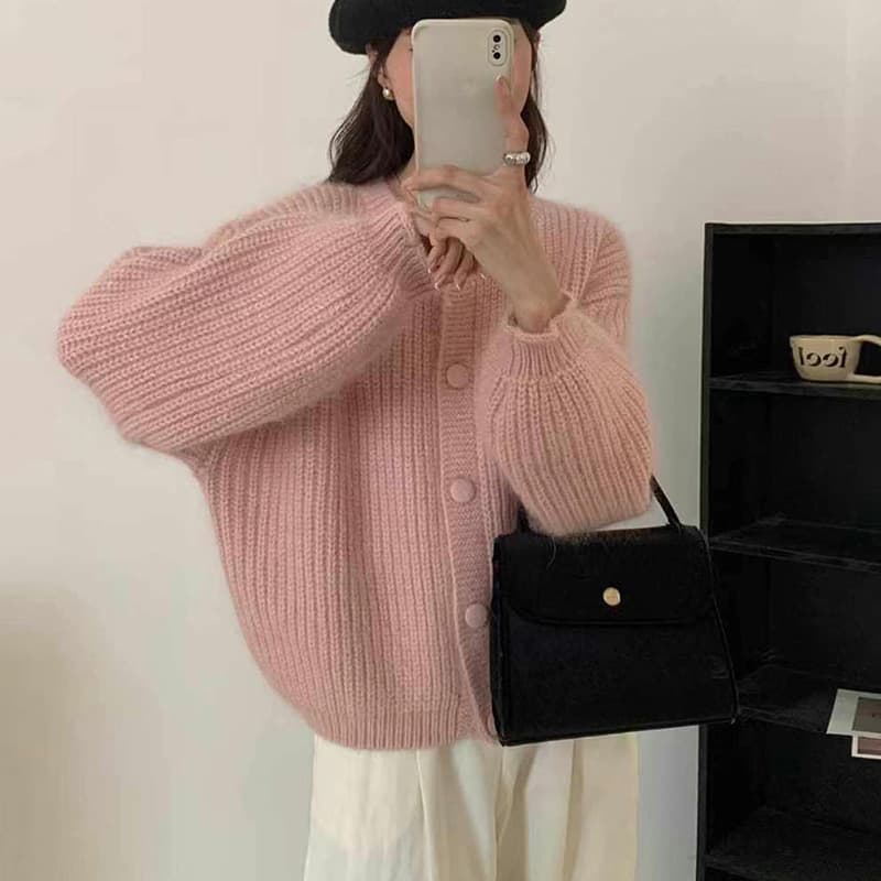 LEKA European-American Style Cross-Border Solid Color Single-Breasted Round Neck Knitted Sweater Women's 2026 Fall/Winter New Sweater Coat