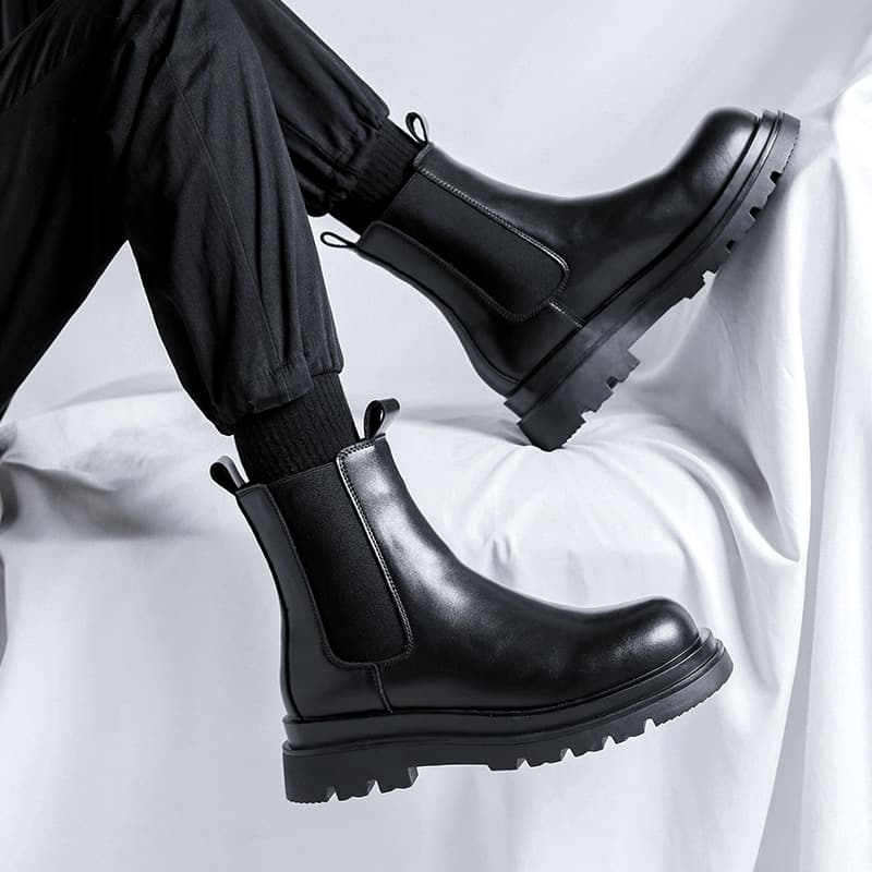 Men's Chelsea boots, high-top leather shoes, slingback boots, British style, autumn and spring Martin boots, men's summer breathable black boots.
