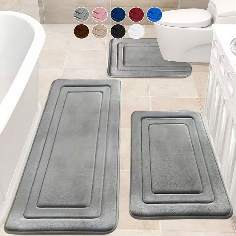 TEMU Cross-border Home Bathroom Mat 3-Piece Set Flannel Non-Slip Dot Plastic Thickened Durable Strong Water Absorption