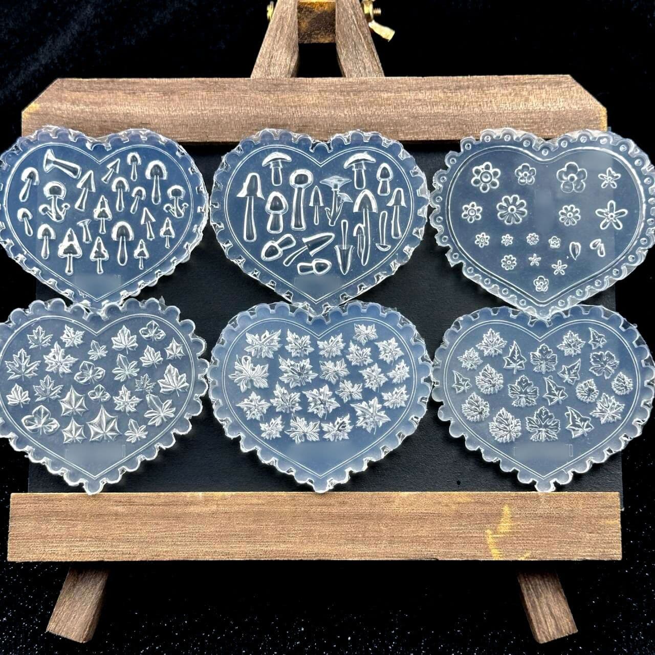 New Mushroom Maple Leaf Nail Art Resin Heart Mold 3D Three-Dimensional Carved Silicone Template Casting Miniature