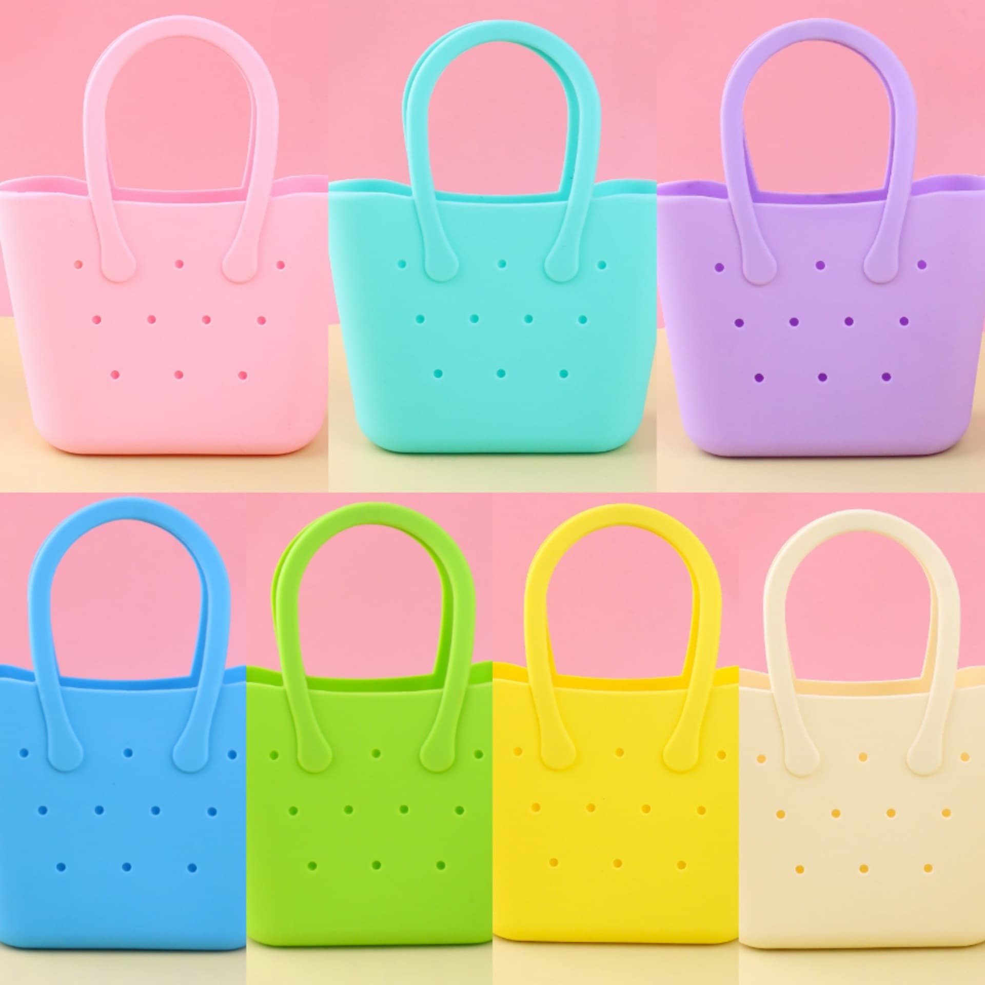 Cross-Border Women's and Children's Silicone DIY Handbag, Perforated Cabbage Basket, Bathroom Storage Bag, Beach Bag, Hollowed Lightweight