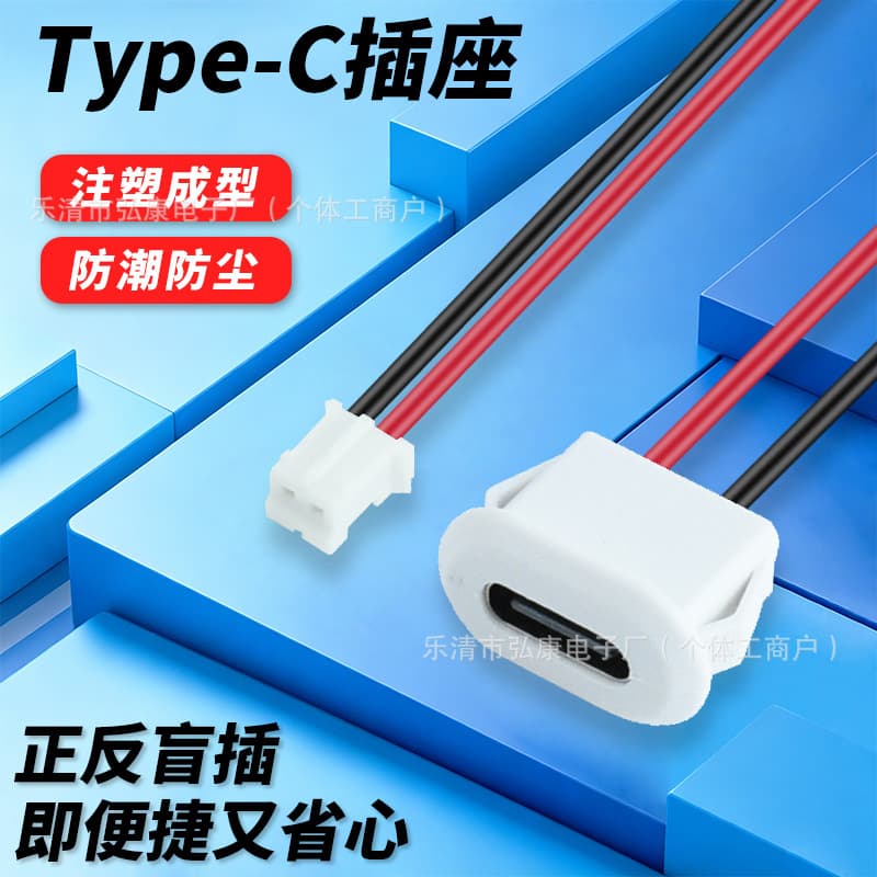 Directly supplied from the manufacturer, TYPE-C 2P oval cable female socket, direct pressure USB connector, glue-injected waterproof tail plug