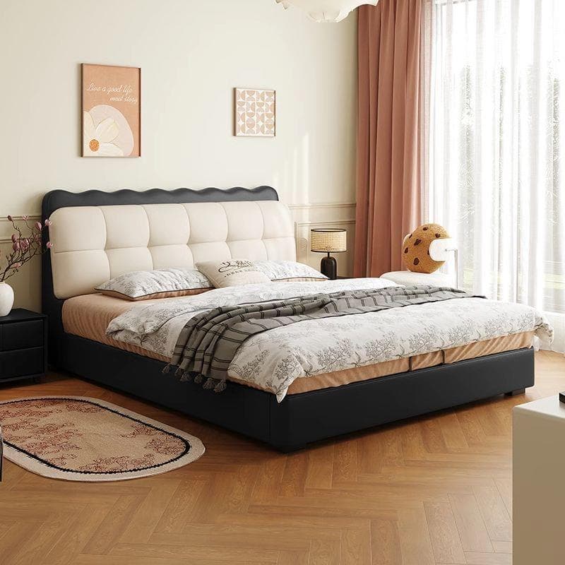 Cream style puff bed master bedroom leather bed modern minimalist wedding bed solid wood soft package double bed 1.8 meters large bed
