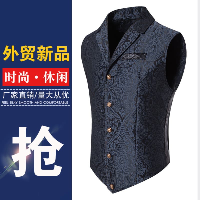 European size men's suit vest, casual lapel vest, cross-border single-breasted jacquard slim fit holiday dress