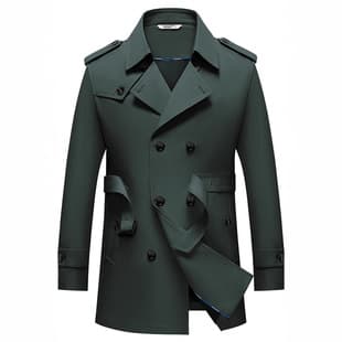 Cross-Border Trench Coat Olive Green Trench Coat Men's Spring Autumn Winter New Versatile Casual Commuter Jacket Model 7985 7 Colors