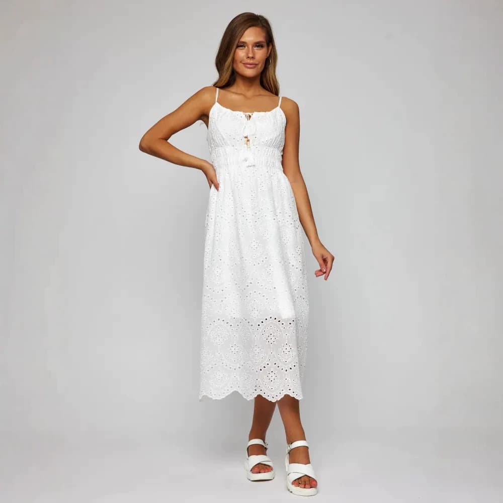 Tie-Dye White Summer Dress, Fresh Sweet and Cute Style, Embossed Waistband Slip Dress, Fashionable and Elegant