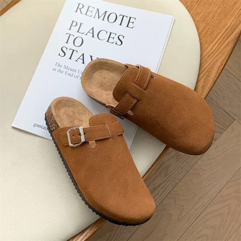 New Cross-Border Thick Sole Birkenstock Slippers, Lazy Slippers Round Toe Half-Wrap Height-Increasing Women's Shoes, Slip-On Half Slippers