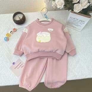 Warm Top Korean Style New Trendy Cartoon Girls' Hoodie Autumn Loose Pants Baby Months