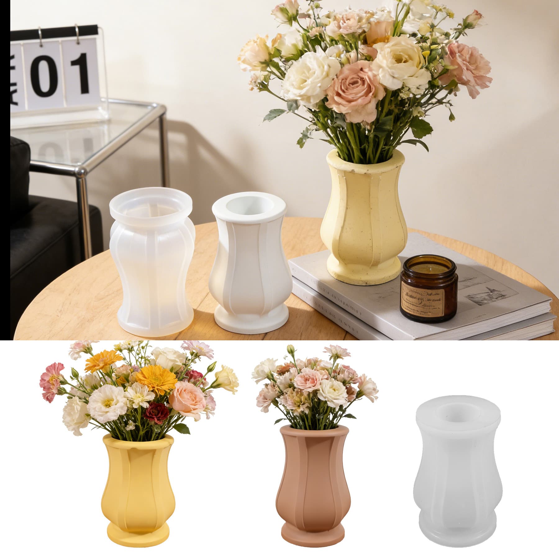 Roman Vase Resin Silicone Mold, Epoxy Resin DIY Simple Ins Style Striped Bottle Plaster Decoration Custom Silicone