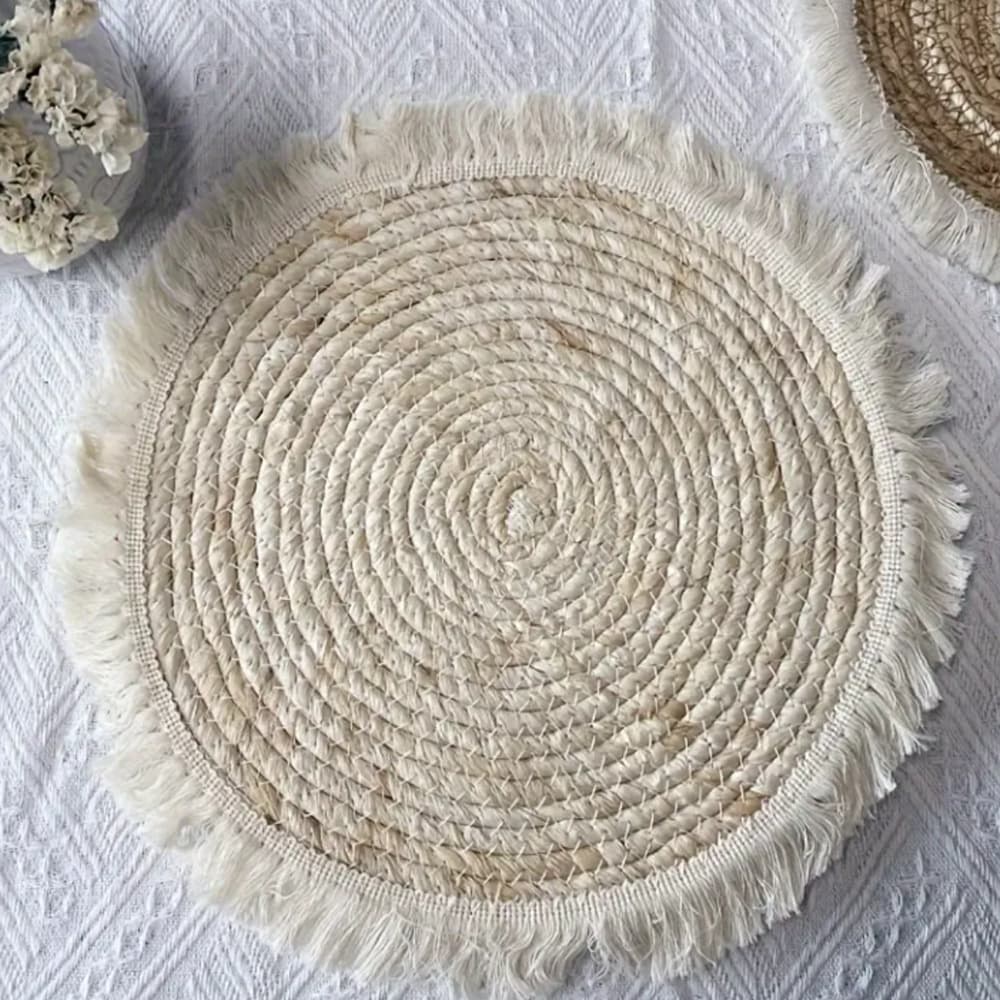 Cross-border hot-selling hand-woven placemat with tassels, corn husk placemat, coaster, heat-insulating mat, woven casserole mat