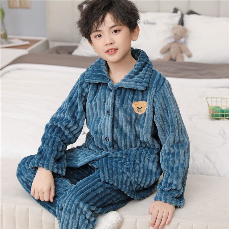 Girls' Flannel Pajama Set 2021 Autumn Winter New Big Girl Coral Fleece Long Sleeve Boys Baby Sleepwear