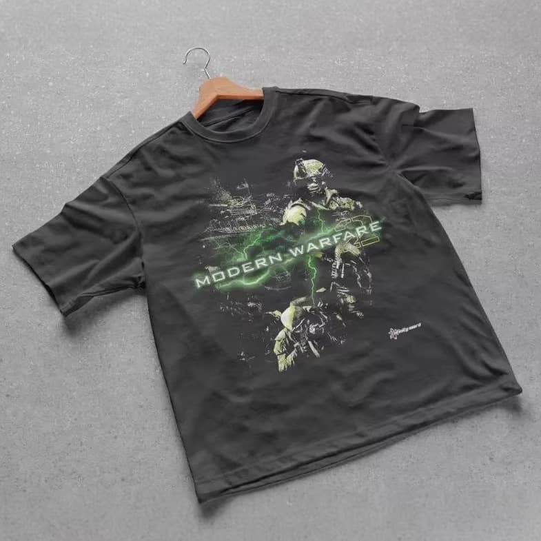 Cross-Border EU Size Call of Duty Print Pure Cotton Crew Neck Men's Short Sleeve T-Shirt Gaming Retro Casual Daily Men's Wear