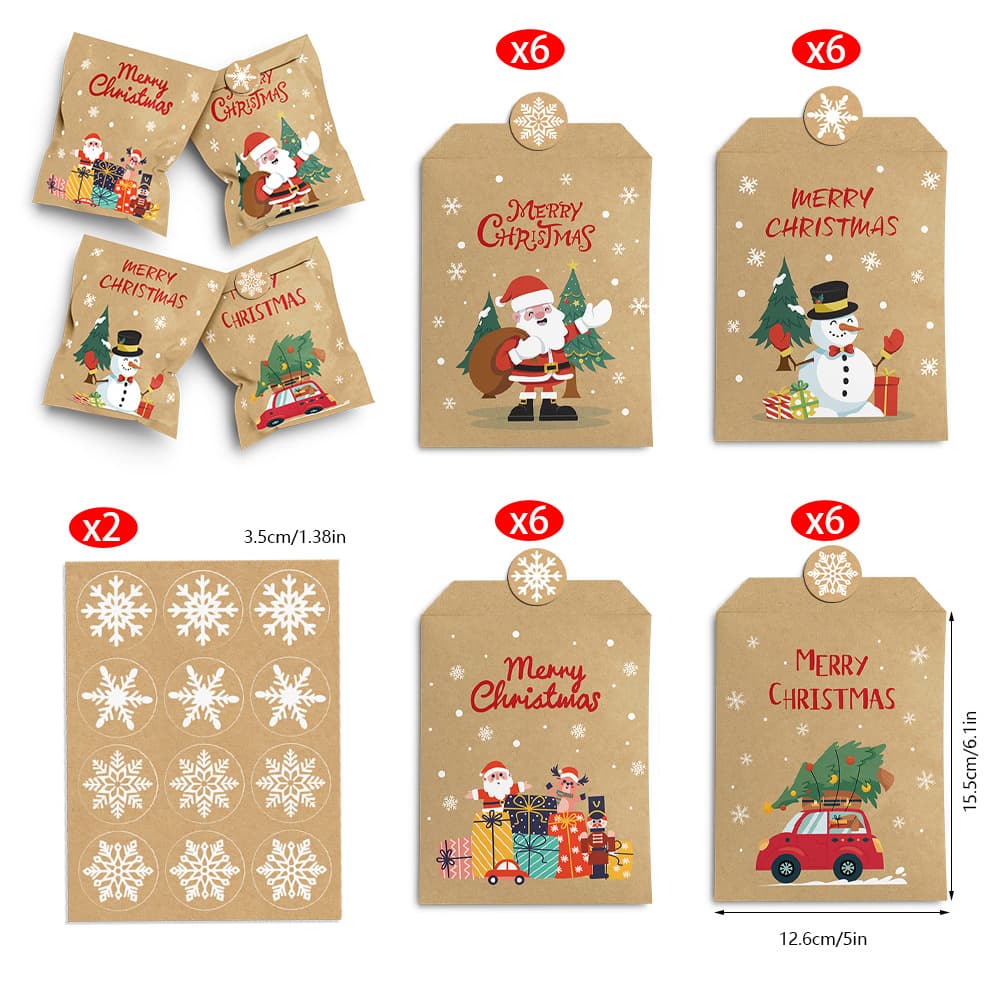 Christmas small envelope bag paper bag Christmas decoration packaging gift bag original Christmas small storage bag 24pcs