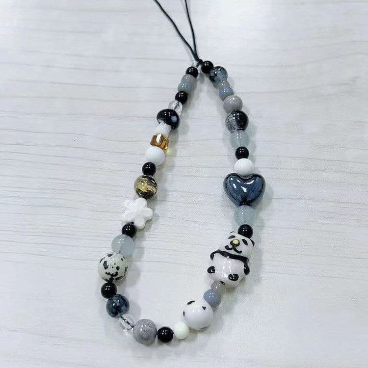Love Panda Phone Strap DIY Beaded Chain Wrist Strap Camera Lanyard Premium Pendant Original Accessory