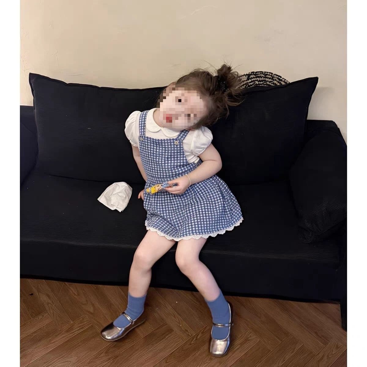 Girls Summer Dress Thin Lightweight Blue Gingham Suspender Skirt Children's Dress 0208A118