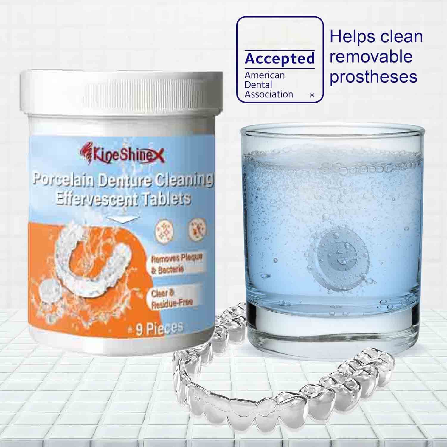 KineShineX Denture Effervescent Cleaning Tablets for Orthodontic Retainers, Invisible Aligners, and Braces Cleaning Solution